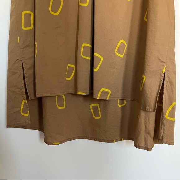 Neirami Oversized Artsy Camel Geometric Yellow Print Midi Dress in S Lagenlook - Picture 7 of 15